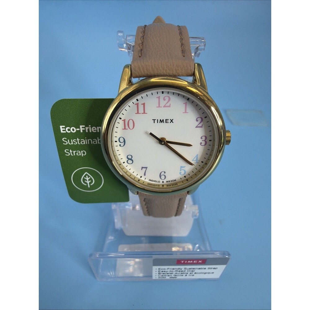Timex Women's Easy Reader Leather Watch TW 2W32400 9J W/Eco Friendly Strap